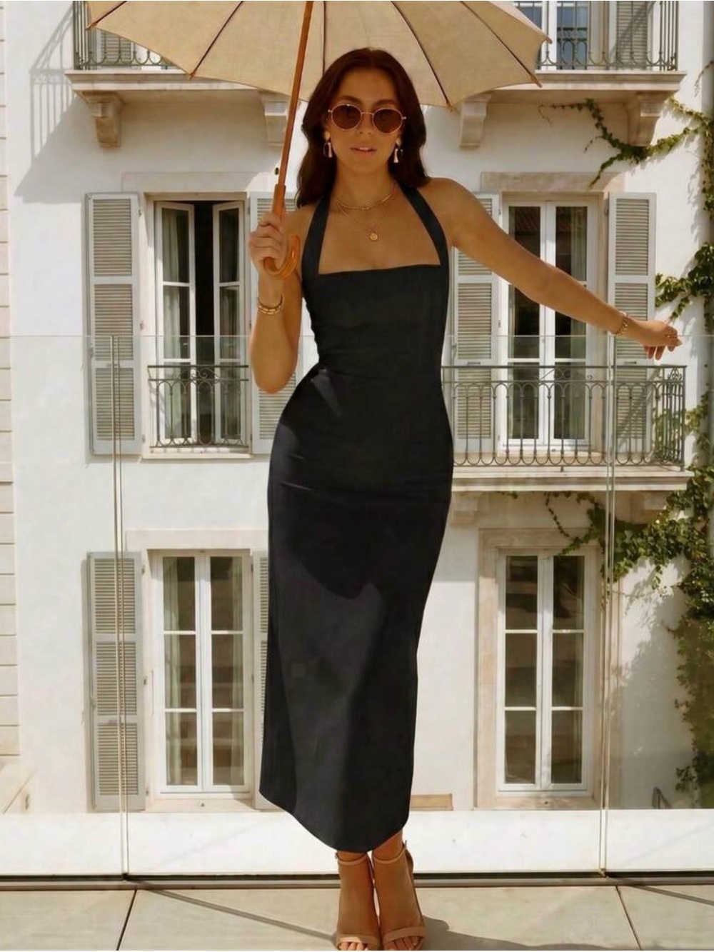 Sleek Black Halter Midi Dress - Timeless Women's Midi